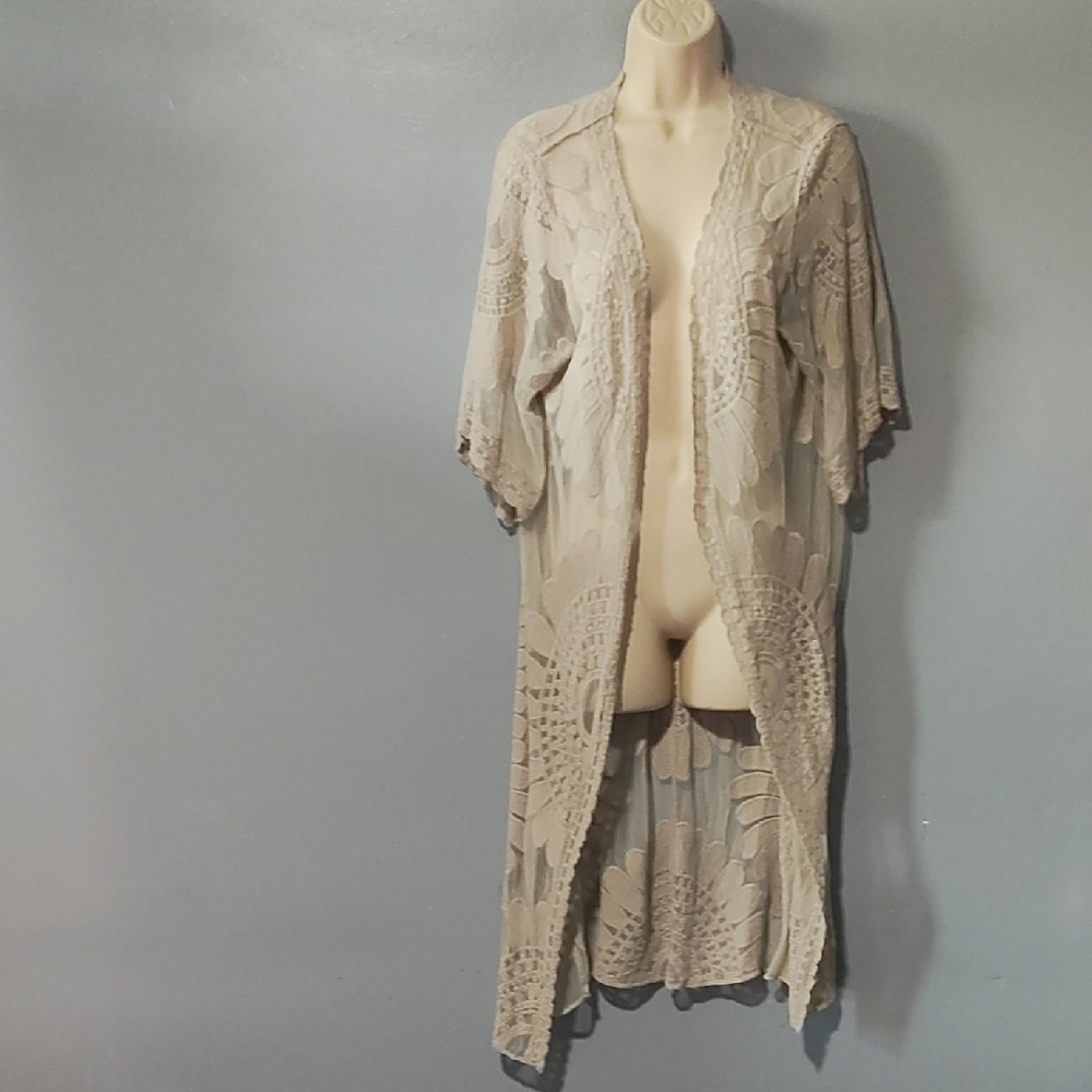 Rebellion Again Women's Cream Lace Cardigan Duster Size Medium